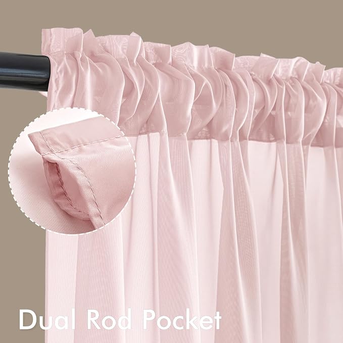 MIULEE Blush Pink Sheer Curtains 90 Inches Long 4 Panels 42 x 90 Inches | Light - Image 3