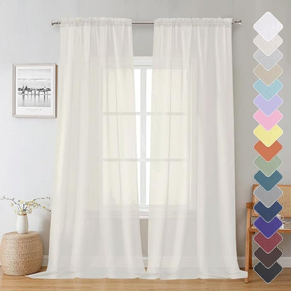 Sheer Curtain Panels Set 96" Inches Long, Solid Voile Light Filtering Airy by Lecloud