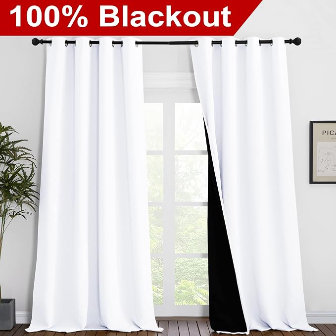NICETOWN White 100% Blackout Curtains - Image 2