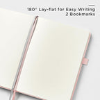 &And Per Se Dotted Journal Notebook, A5 Hardcover Leather Bullet Dotted Journal, 160 Pages 100 gsm Thick Dotted Paper，3 Sheets of Stickers Included - 5.7'' x 8''（Pink）