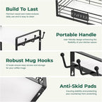 EsLuker.ly Coffee Mug Cup Holder Stand Bar Station Organizer for Countertop, Multi-Functional 2 Tier Mug Tree Rack for Kitchen, Storage Shelf with 12 Hooks, White-Black(Patented Design)