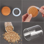 4oz Glass Spice Jars with Bamboo Lids, 20 Pack Clear Borosilicate Glass Food Storage Containers with Wooden Airtight Lids, Cylinder Glass Bottles with Lids for Kitchen Spice Sugar Salt Coffee Tea