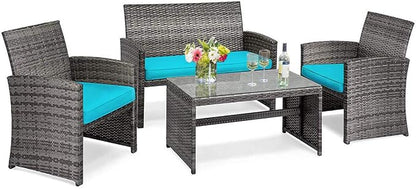 Tangkula 4 PCS Wicker Patio Conversation Set, Outdoor Rattan Sofas by TANGKULA