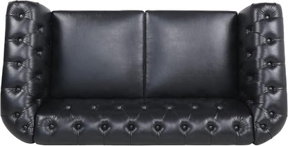 LEVNARY Leather Sofa, Chesterfield Tufted Upholstered 2 Seater Couch, Modern - Image 3