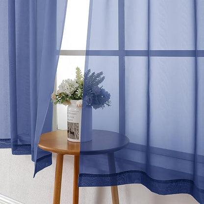 Royal Blue Sheer Curtains 36 Inch Length 2 Panels, Solid Voile Cafe Kitchen - Image 9