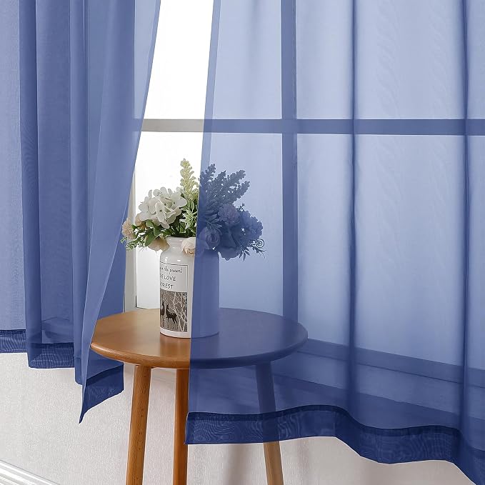 Royal Blue Sheer Curtains 54 Inch Length 2 Panels, Voile Light Filtering - Image 7