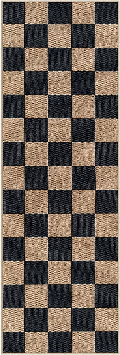 Lahome Checkered Easy Jute Outdoor Runner Rug, 2x6 Kitchen Rugs Washable | - Image 7