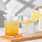 2PCS Glass Cups With Lids And Straws, Iced Coffee Cup,15Oz/450ml Iced Coffee Glasses Tumbler, Thick Wall Glass Mug For Tea Water, Matcha Cup Chirstmas Gifts (Clear, 2PCS)