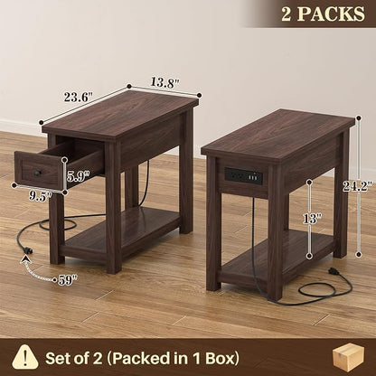 Narrow End Table Set of 2 with Charging Station - Image 3