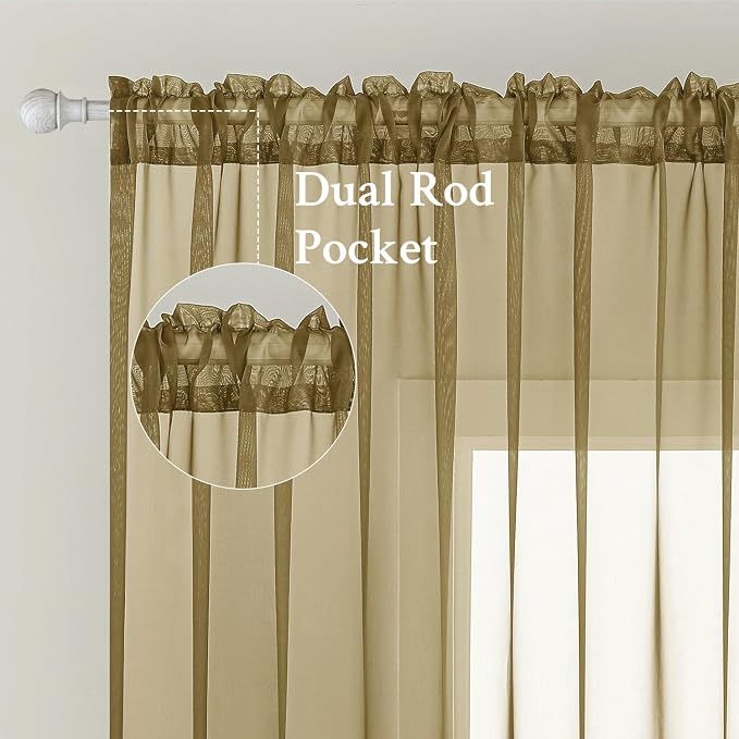 MIULEE Dark Gold Sheer Curtains - Image 2