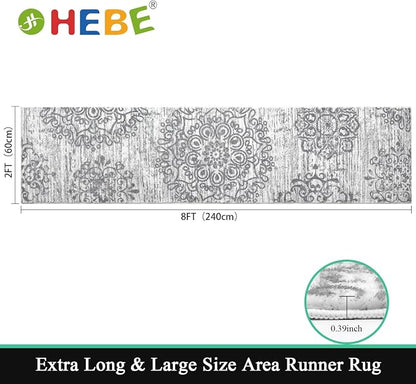 HEBE Hallway Runner Rug 2'x8', Washable Non Slip Kitchen Rug Runner | Soft Boho - Image 2