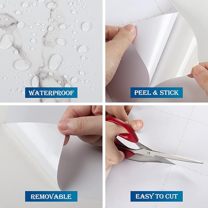 FunStick 24"x394" Thick White Marble Contact Paper Peel and Stick Countertop - Image 4