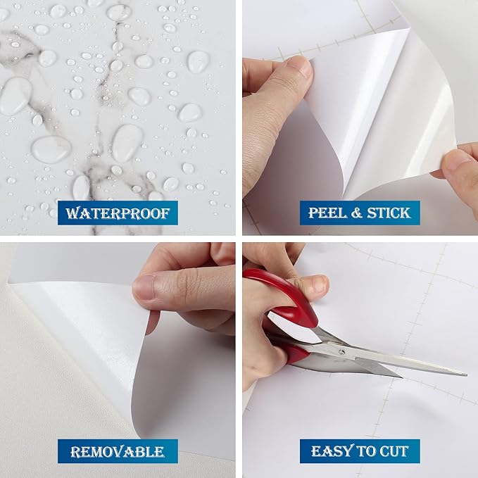 FunStick 24" x 200" Matte Peel and Stick Countertops White Marble Contact Paper - Image 4