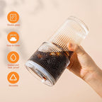 20oz Ribbed & Floral Glass Tumbler Set of 4 – Reusable Glass Cups with Lid and Glass Straw, To-Go Iced Coffee Cups for Water, Smoothie, Milk, Cocktail & More – Perfect for Daily Use & Travel