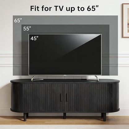 58" Mid Century Modern TV Stand, Wood TV Consoles - Image 6