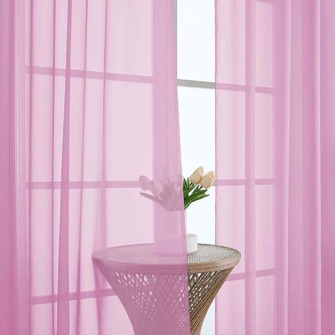Chyhomenyc Extra Long Pink Sheer Curtains 108 Inches Long 2 Panels, Light - Image 9