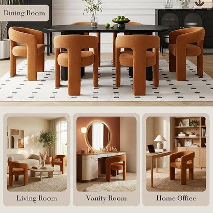 Modern Sherpa Barrel Dining Chair Upholstered Faux Fur Dining Room Chair - Image 5