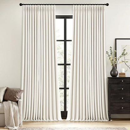 MIULEE Beige White Pinch Pleated 100% Blackout Linen Curtains 40x84 Inches | by MIULEE