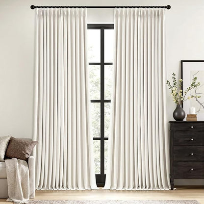 MIULEE Beige White Pinch Pleated 100% Blackout Linen Curtains 40x102 Inches | by MIULEE