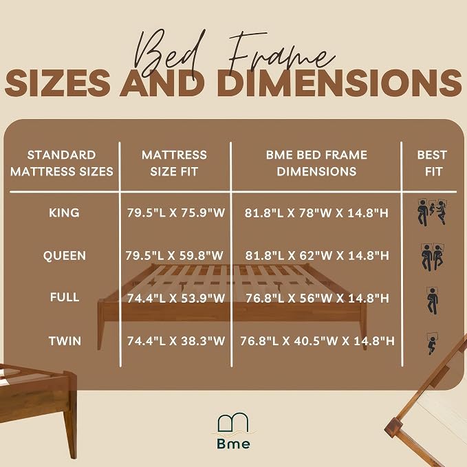 Bme Dinkee Wooden Queen Bed Frame, 15 Inch Height, Elegant Minimalist Modern - Image 10