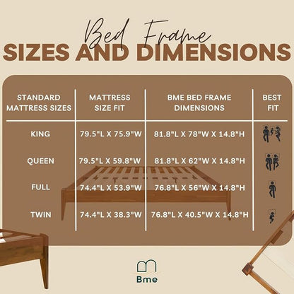 Bme Dinkee Wooden Queen Bed Frame, 15 Inch Height, Elegant Minimalist Modern - Image 10