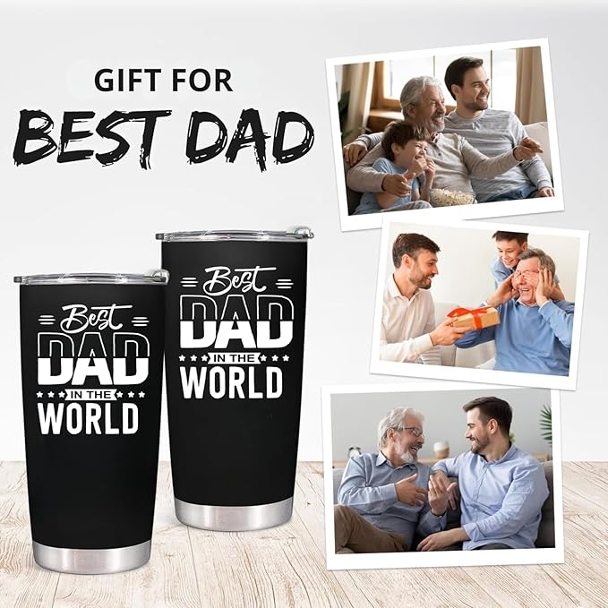 Gifts for Dad from Daughter Son Wife Kids, Christmas Gift for Men, Fathers Day Birthday Gifts for Husband Daddy Stepdad Grandpa Him Dads, Best Dad Ever Gift, 20 Oz Stainless Steel Tumbler