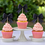 24Pcs Bow Cupcake Toppers - Black Bow Cake Topper Birthday Decorations, Bowknot Cupcake Picks for Coquette Bow Theme Party Decoration Bachelorette Bridal Engagement Wedding Baby Shower Party Decor