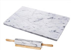 JEmarble Pastry Board 16x20 inch Set with Rolling Pin/Wooden Handles 18 inch(White) Non-Slip Rubber Feets for Stability Perfect for Keep the Dough Cool and Chocolate Tempering(Premium Quality)