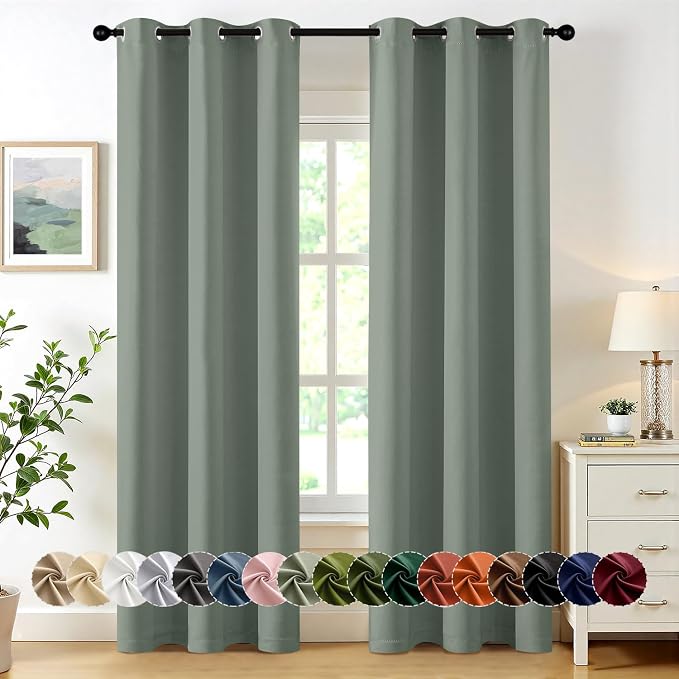MIULEE Blackout Curtains for Bedroom 2 Panels 40 x 84 Inch Long Light Green | by MIULEE