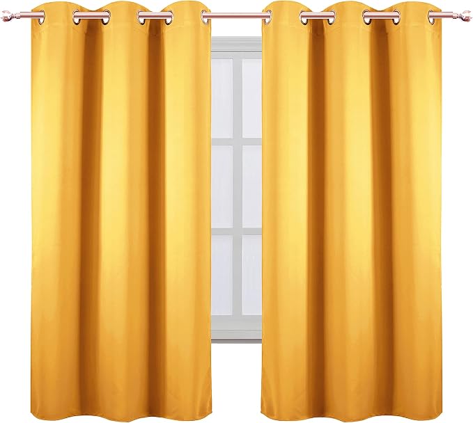 Yellow Thermal Blackout Curtains/38 x 63 Inch/Set of 2 Panels Room Darkening - Image 2