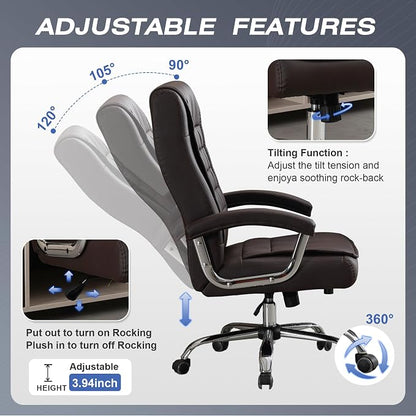 Executive Office Chair Adjustable Leather Chair High Back Swivel Office Desk - Image 4