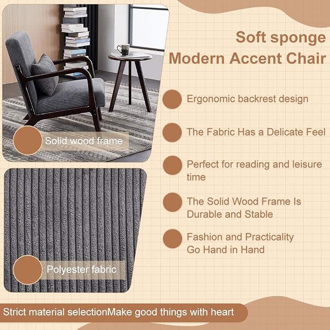 Havemies Mid-Century Modern Living Room Set, Accent Chair & Coffee Table in - Image 4