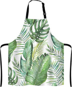 Green tropical palm & fern leaves Adjustable Bib Apron, Tropical Palm Leaves Cooking Kitchen Apron for Men Women