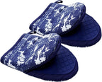 Mini Silicone Oven Mitts, Heat and Slip Resistant Kitchen Gloves 2-Pack Set, Birds Flower Soft Short Oven Mittens, Flexible Thick Pot Holders for Safe Cooking Baking and Grilling (Navy)