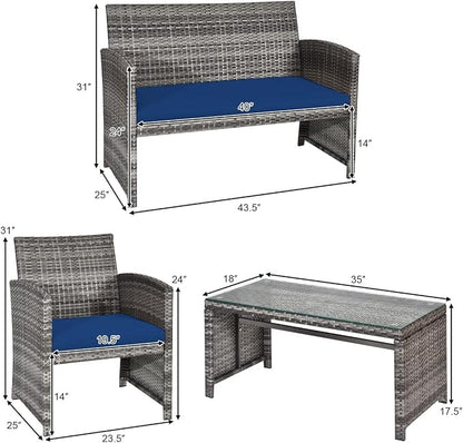 Tangkula 4 PCS Wicker Patio Conversation Set, Outdoor Rattan Sofas - Image 5