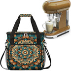 Ethnic Mandala Floral Flowers Coffee Maker Carrying Bag, Coffee Machine Travel Storage Bag Compatible with K-Mini or K-Mini Plus, Portable Single Serve Coffee Brewer Case with Pockets for K-Cup Pods