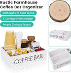 Coffee Bar Organizer – Wooden Coffee Station with 4 Compartments, Removable Dividers, and Condiment Storage for Home & Office