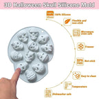 Halloween Chocolate Mold Silicone,12 Cavity Candy Gummy Mold with Pumpkin Wizard Hat Bat Spider Tombstone for Baking Chocolate Jelly Gummy Dessert 2pcs