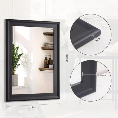 Black Wood Mirror for Bathroom, Rectangle Rustic 30 x 40 inch Vanity Mirror for - Image 7