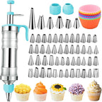 Suuker Dessert Decorating Syringe Set, Frosting Piping Kit Stainless Steels Cake Decorating Tools with 54 Piping Tips, 9 Silicone Baking Cups, Cupcake Decorating Kit