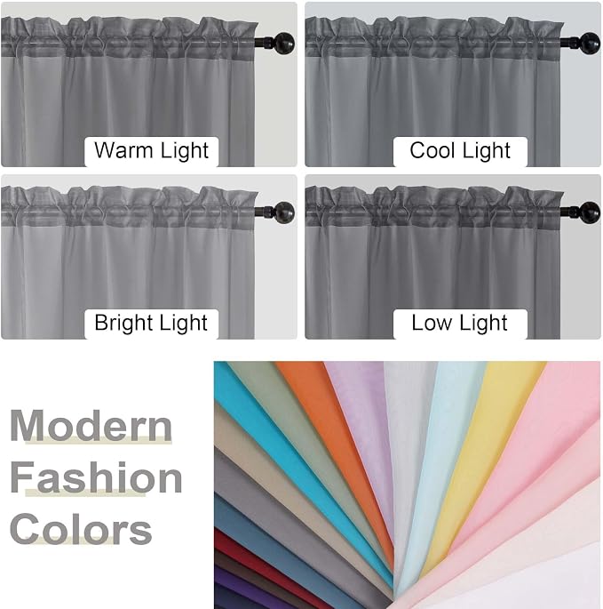 Grey Sheer Curtains 84 Inches Long 2 Panels, Soft Airy Light Filtering Curtains - Image 6