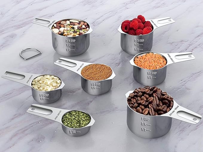 21 Pcs Stainless Steel Measuring Cups and Spoons Set, Wildone Stackable Metal Measuring Cups and Spoons for Cooking & Baking, Includes 7 Cups, 9 Spoons and 5 Mini Spoons