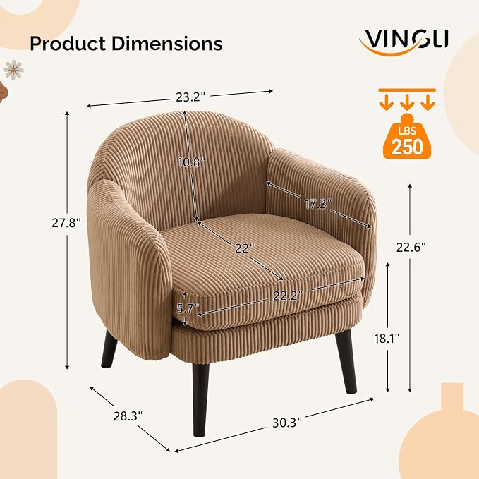 VINGLI 30.3" Wide Modern Barrel Accent Armchair - Image 2