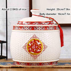 Chinese Sealed Large-Capacity Rice Pot, Ceramic Rice Bucket With Tassel Design, Grain Storage Ceramic Container, Rice Dispenser Airtight Storage Bucket For Grains Snacks Candy Coffee Beans Food(A,Capa