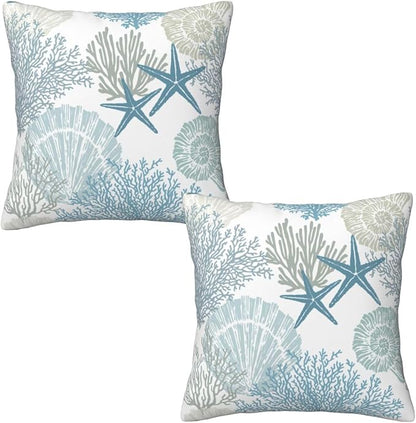 Nautical Coastal Throw Pillow Covers 20x20 Set of 2, Beach Themed Ocean by Tebjh