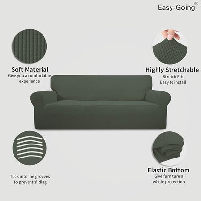 Easy-Going Stretch 4 Seater Oversized Sofa Couch Cover Olive Green | 1-Piece - Image 3