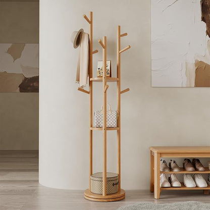 Muwuele Solid Wood Rotary Coat Rack, Freestanding Coat Rack by Muwuele