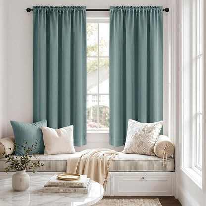 MIULEE 4 Panel Set Short Bedroom Blackout Curtains 54 Inch Long Dusty Blue | - Image 9
