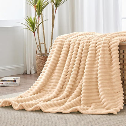 BEDELITE Striped Fleece Throw Blanket, Blush Sand, Soft Cozy, Lightweight Warm - Image 7