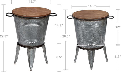 RUSTOWN Farmhouse Side Tables Set of 2, Galvanized Metal Bucket End Table - Image 3